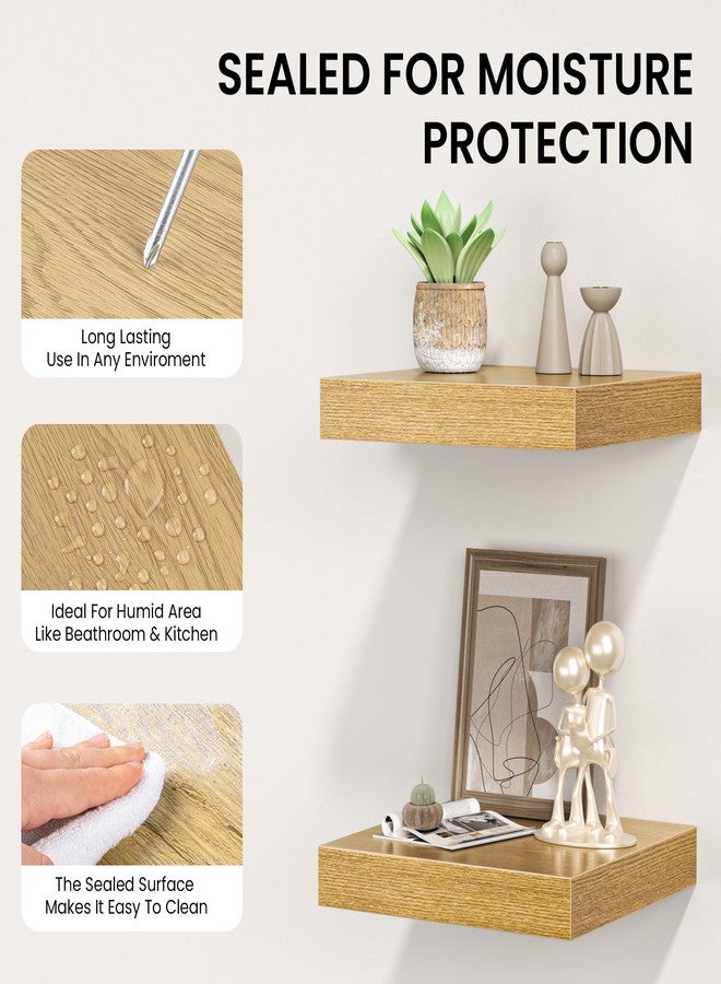 FLYJOE Square Floating Shelves for Wall, 8" W x 8" D x 1.4" H, Small Wooden Wall Mounted Display Shelves with Invisible Brackets for Living Room, Bedroom, Bathroom, Kitchen Decor, Set of 4, Oak - Image 4